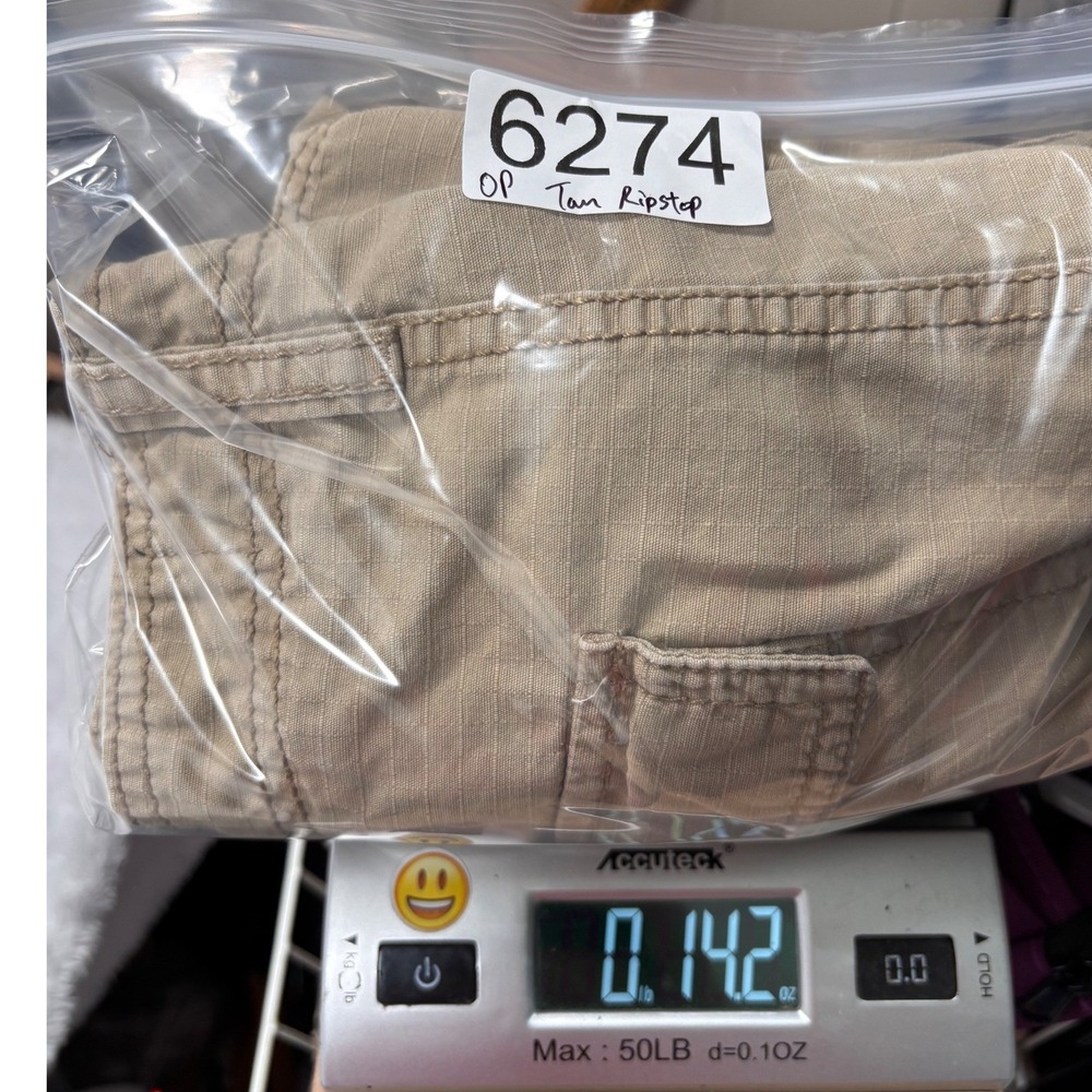 Y2K OP Cargo Shorts Mens 34 Sand Khaki Ripstop Cotton Multi Pocket Street Surf - Picture 14 of 14